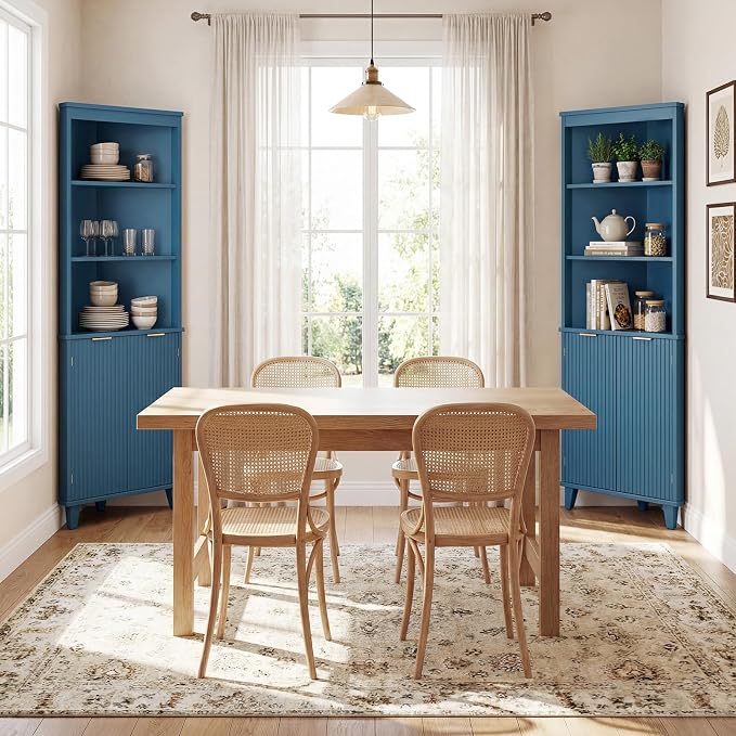 Giantex 68" Tall Corner Cabinet with Fluted Doors (Navy Blue) | Modern Bathroom Floor Storage Cabinet, 6-Tier Space Saver Display Shelves for Kitchen, Living Room, Hallway, Laundry
