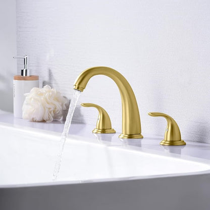 SUMERAIN 2-Handle Widespread Roman Bathtub Faucet Tub Filler with Valve Brushed Gold | 3 Holes, Tub Filler, with Valve, High Flow Rate, Traditional Design, Easy Install