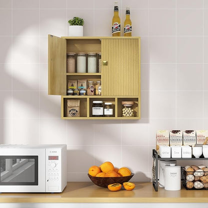Bathroom Wall Cabinet,Wooden Medicine Cabinet with Fluted Doors Over The Toilet Storage Cabinet with Adjustable Shelf for Bathroom,Wood