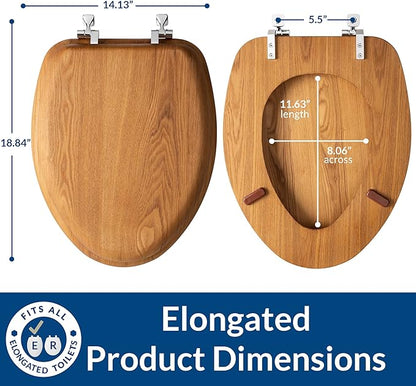 Mayfair Natural Oak Veneer Toilet Seat with Chrome Hinges, Elongated, Wood (Pack of 2)