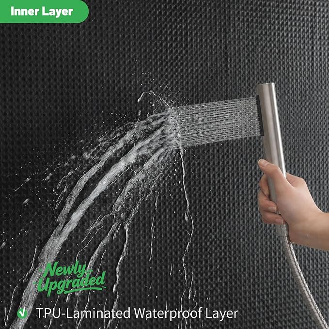 No Hook Waffle Shower Curtain, No Liner Needed Separate, 71x77 Inch, Black | 100% waterproof TPU-laminated backing, magnetic weighted hem, machine washable, shower curtain set for bathroom or hotel use