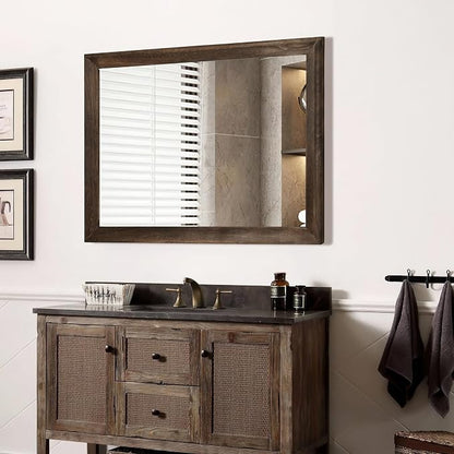 Rustic Wood Wall Mirror for Bathroom,Rectangle 30 x 40 inch Vanity Mirrors | Hanging Mirror with Wooden Frame for Living Room,Bedroom,Entryway (30x40 inch, Vintage Light Brown)