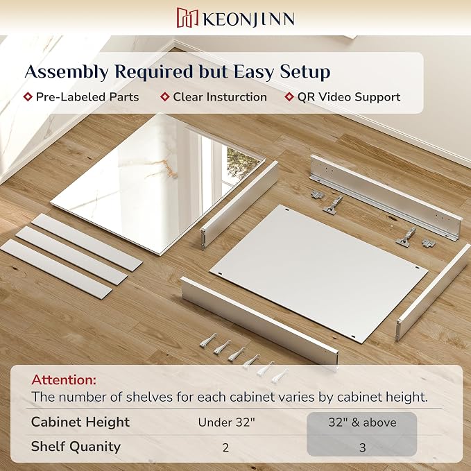 Keonjinn 64 x 32 Inch Oversized Medicine Cabinet Mirror, Adjustable Shelves | Assembly Required, Lightweight Aluminum Frame, Adjustable Shelves, Surface Mount or Recessed, Soft Close, Silver