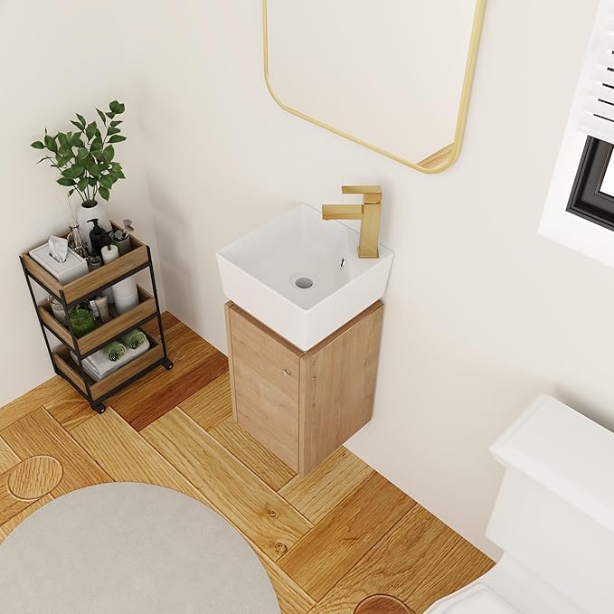 12" Wall-Mounted Bathroom Vanity with Sink - Modern Floating Vanity Cabinet for Small Bathrooms, Space-Saving Single Basin Sink Combo, 1 Door Storage & Countertop (12x12 Inches)