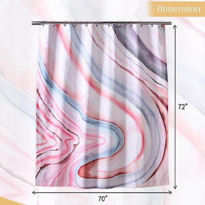 Maison d' Hermine Shower Curtain 100% Cotton One Panel 70"x72" Washable Fabric Shower Curtains for Bathroom, Easy Hanging with 12 Button Holes - Spa Easter Gifts (Pale Garden - Sweet Marbles)