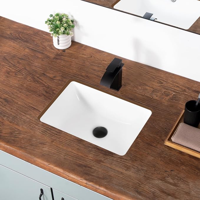 18 Inch Undermount Bathroom Sink White Rectangular,Overflow Type | Ceramic Under Counter Bathroom Sink for Cabinet Porcelain Vanity Sinks (18.3"x13.0")