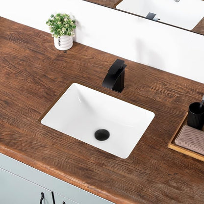 18 Inch Undermount Bathroom Sink White Rectangular,Overflow Type | Ceramic Under Counter Bathroom Sink for Cabinet Porcelain Vanity Sinks (18.3"x13.0")