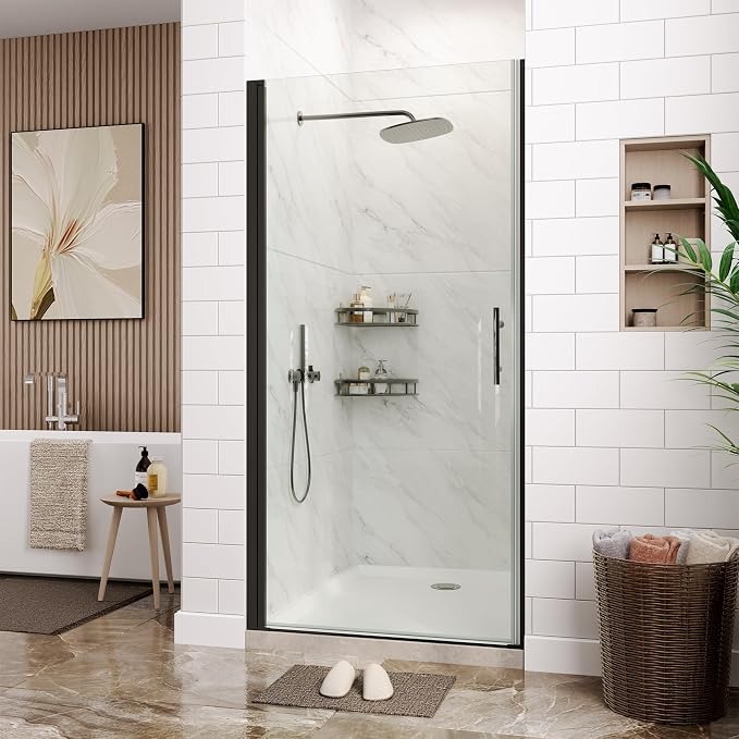 Pivot Shower Door 72"x34" – Aluminum Frame with 6mm Tempered Glass, Single-Hinge Design, Easy-Clean Coating, Matte Black