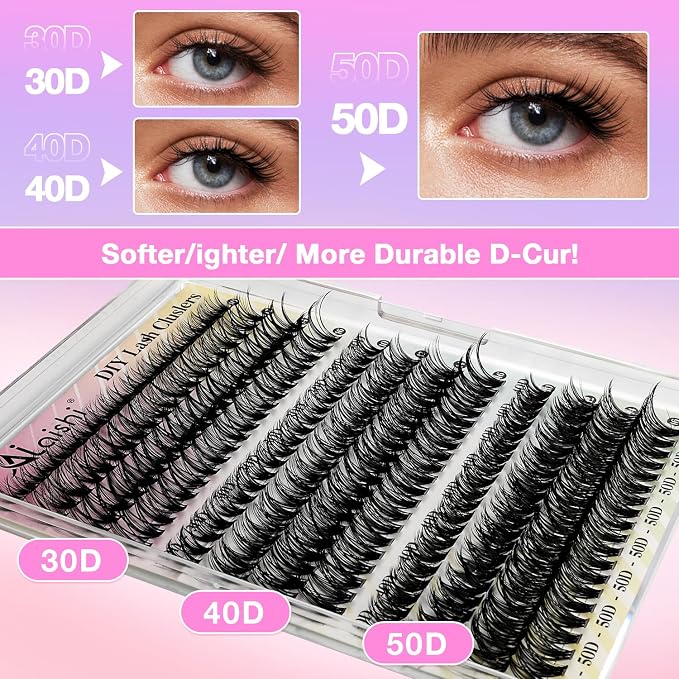 Lash Clusters Kit, DIY Cluster Eyelash Extensions 9‑16mm, 30D+40D+50D, 240pcs Fluffy D Curl Natural Lashes with Lash Bond and Seal,Tweezers, Remover, Brush–Waterproof Fake Wispy Individual Clusters