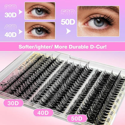 Lash Clusters Kit, DIY Cluster Eyelash Extensions 9‑16mm, 30D+40D+50D, 240pcs Fluffy D Curl Natural Lashes with Lash Bond and Seal,Tweezers, Remover, Brush–Waterproof Fake Wispy Individual Clusters