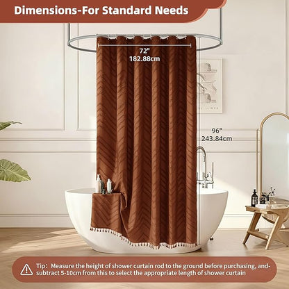 Extra Long Shower Curtains Burnt Orange 72 x 96 Inches Tufted Chevron Fabric for Bathroom Vintage Shabby Chic Waterproof Cloth Shower Curtain