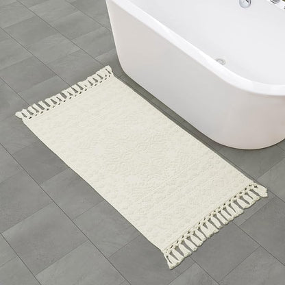 French Connection Nellore Bath Rugs, Woven and Beaded Bath Mats, Durable and Thick Bath Mats for Bathroom and Shower Rugs, 26" x 49", Ivory