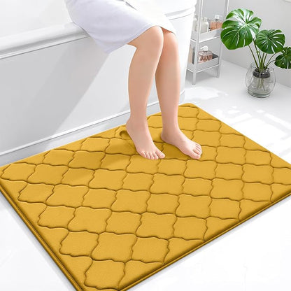 OLANLY Memory Foam Bath Mat Rug 40x32, Ultra Soft and Absorbent Bathroom Rugs, Non-Slip, Comfortable, Machine Washable Bath Carpet for Bathroom Floor, Tub, Shower and Home Decor Accessories, Yellow
