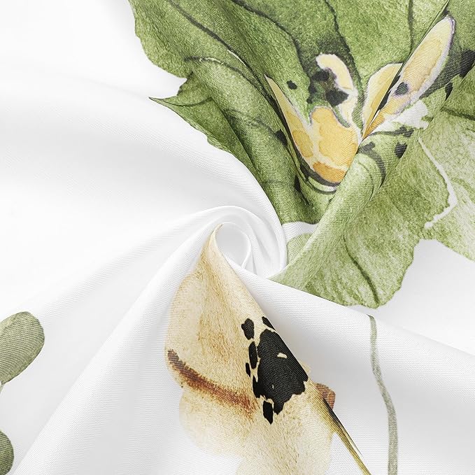 Olive Green Beige Watercolor Floral Fabric Shower Curtain, 72x84 | Waterproof Fabric, Modern Minimalist Floral Print, Machine Washable, Rustproof Grommets, Fade Resistant, for Bath Home
