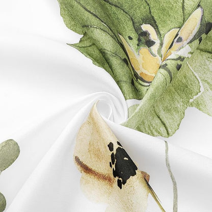 Olive Green Beige Watercolor Floral Fabric Shower Curtain, 72x84 | Waterproof Fabric, Modern Minimalist Floral Print, Machine Washable, Rustproof Grommets, Fade Resistant, for Bath Home