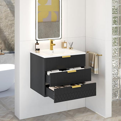 24 Inch Bathroom Vanity with Sink, Wall Mounted Bathroom Storage Cabinet with 2 Drawers, Floating Bathroom Vanities with Decor Line