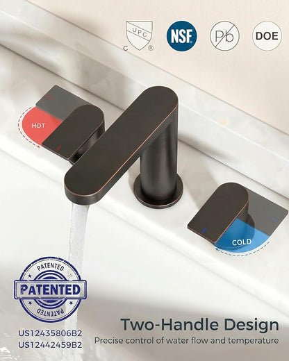 FORIOUS Bathroom Faucet 3 Hole 8" Widespread for Vanity Oil Rubbed Bronze | Two Handles Bathroom Sink Faucet with Pop-up Drain and cUPC Lines, Fits 6-12 Inch 3 Hole Install, for RV Laundry and Basin