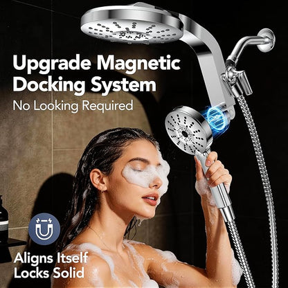 High Pressure Rain Showerhead Combo, 2026 Magnetic Shower Head Set with Detachable 8-Mode Handheld Shower Spray, Adjustable Angle Dual Showerhead System with Built-in Magnetic Docking and Power Jets
