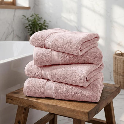 Superior Egyptian Cotton Plush & Absorbent, Bath Towel Set of 4, Tea Rose | Quick Dry, Soft Luxury Towel Set, Bath Essentials for Bathroom, Guest Bath, Spa, 4 Piece Bath, Madeline Towels