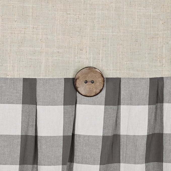 DOSLY Ides Linen Button Farmhouse Shower Curtain, Linen and Cotton Fabric, Pleated Gray and White Buffalo Plaid Checked Pattern, Country Style, 72x72 in