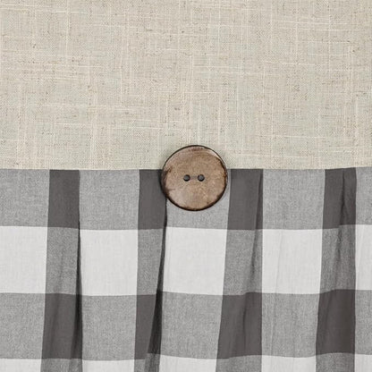 DOSLY Ides Linen Button Farmhouse Shower Curtain, Linen and Cotton Fabric, Pleated Gray and White Buffalo Plaid Checked Pattern, Country Style, 72x72 in