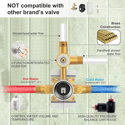 KENES Brushed Nickel Square Rain Shower System Faucet Set with Handheld | Shower Faucet with 10-Inch Rain Shower Head, Square Shower System, Valve Included, Lead-Free cUPC & NSF Certified, Stainless