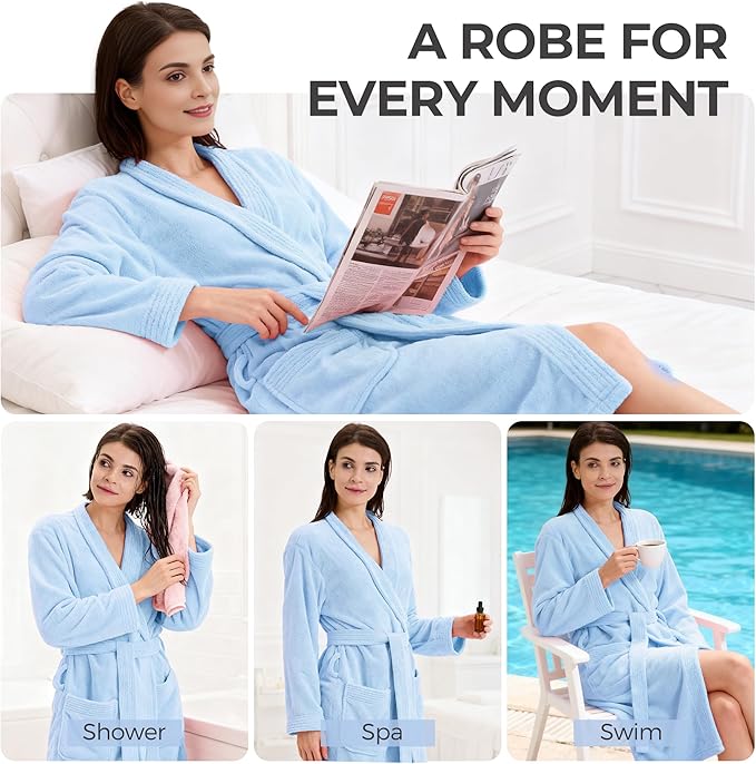 Towel Robe for Women – Soft Absorbent Kimono Bathrobe, Quick-Dry Spa Shower & Hotel Use