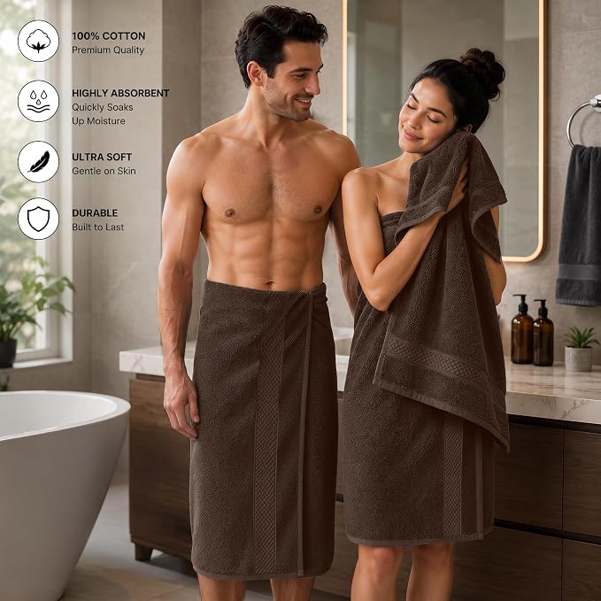 DAN RIVER 600 GSM Cotton Large Bath Towels Set of 4, 27 x 54 Inches, Brown | Larger & Lighter Weight Towels for Bathroom - Highly Absorbent & Quick Dry 100% Cotton Bath Towel Set for Home, Spa & Hotel