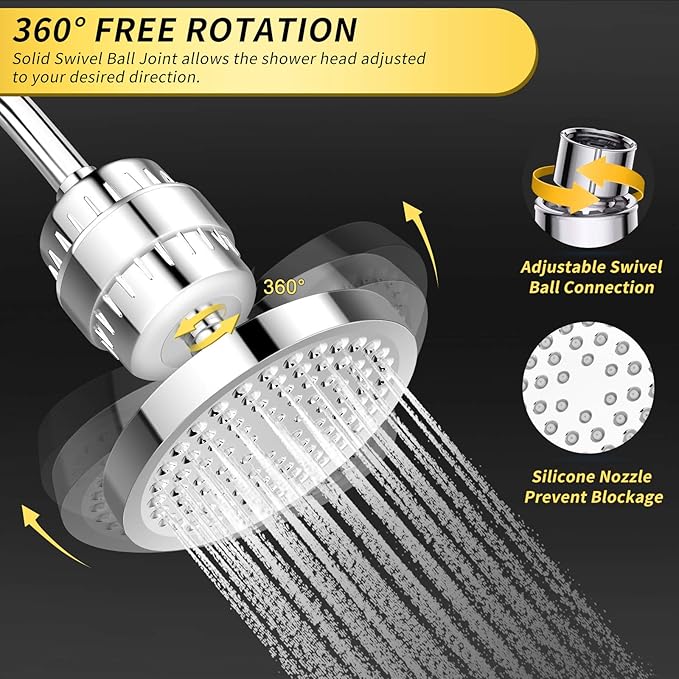 FEELSO Shower Head and 15 Stage Shower Filter, Rain Filtered Shower Head | High Pressure, Anti-clog Nozzles, Water Softener Shower Head for Hard Water, Remove Chlorine and Harmful Substances