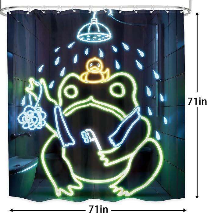 Funny Neon Frog Shower Curtain Bathroom Set 71Wx71H Inches Japanese Cool Asian Traditional Aesthetic Minimalist Animal Cute Lovely Bath Accessories Kids Boy Art Home Decor Fabric 12 Pack Hooks | 71Wx71H Aesthetic Minimalist waterproof HD print, quick-d...