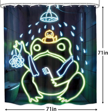 Funny Neon Frog Shower Curtain Bathroom Set 71Wx71H Inches Japanese Cool Asian Traditional Aesthetic Minimalist Animal Cute Lovely Bath Accessories Kids Boy Art Home Decor Fabric 12 Pack Hooks | 71Wx71H Aesthetic Minimalist waterproof HD print, quick-d...