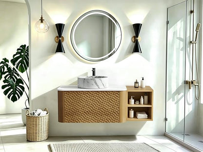 42 Inch Modern Bathroom Vanity with Ceramic Sink, Floating Bathroom Sink Cabinet with Sintered Stone Top&Solid Wood Hammered Frame, Single Bathroom Vanities w/Soft-Close Drawer&Side Open Cube
