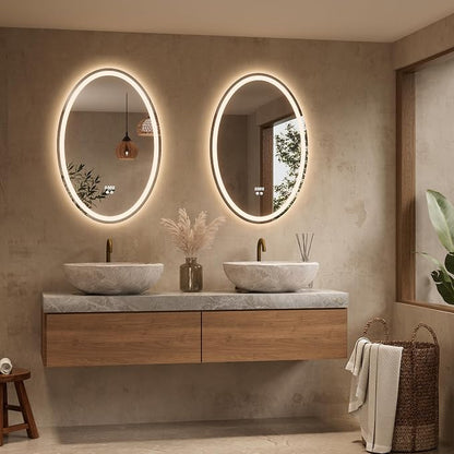 Keonjinn 24" x 36" Oval LED Bathroom Mirror with Frontlit and Backlit | HD Tempered Glass, 3 Colors Temperatures, Fast Defogging, Memory Function, Stepless Dimmable, Easy Install, Plug in/Hardwired