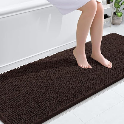 OLANLY Bathroom Runner Rugs 70x24, Extra Soft Absorbent Chenille Bath Rugs | Brown, Quick-Drying Rubber Backing, Machine Washable Long Bath Mat for Bathroom Floor, Tub and Shower, Home Decor Accessories