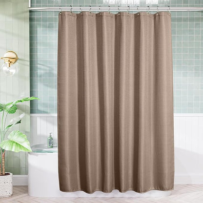 AmazerBath Taupe Shower Curtain Waffle Textured, Fabric Shower Curtain Tan Thick Heavy Duty 240GSM Hotel Quality Bathroom Shower Curtains, 72 x 78 Inches