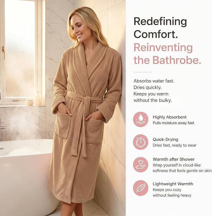 PJGGZ Women's Shawl Collar Bathrobe, Soft Long Towel Robes for Women - Super Absorbent Quick Dry yet Warm