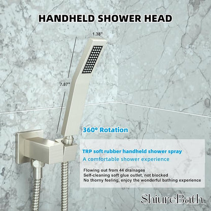 10 Inch Shower Faucet Set, Rainfall Shower System with Square Fixed Shower Head and High Pressure Handheld Shower Head, Spray Wall Mounted Rainfall Shower Fixtures, Brushed Nickel
