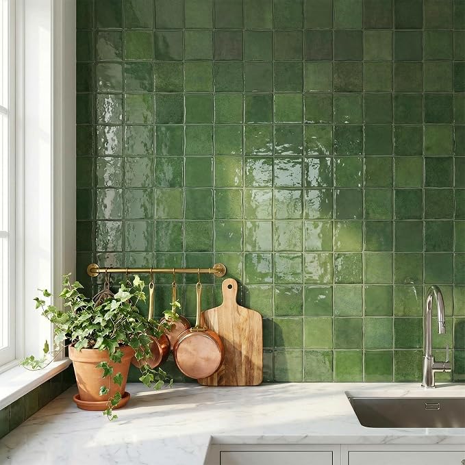 Sage Green 24 Sheets 6x6 Inch Peel and Stick Subway Tile Backsplash, Self Adhesive Wall Tiles for Kitchen Bathroom, Thick Waterproof Heat Resistant, Easy Install No Grout, Renter Friendly