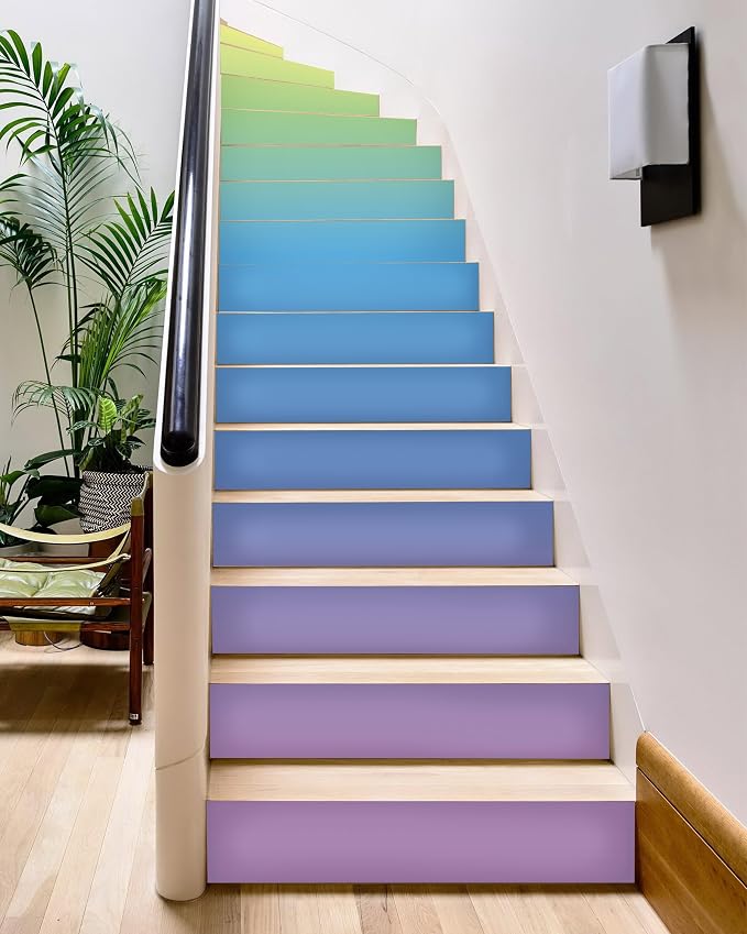 FLFK Iridescent Stair Stickers - Set of 15, Peel and Stick Stair Riser Decals, 39.3"x7.08"