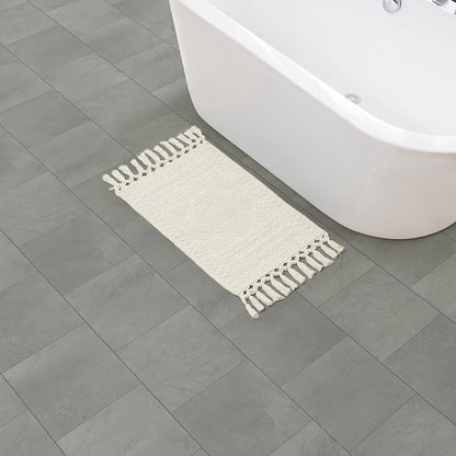 French Connection Nellore Bathroom Rugs, Woven and Beaded Bathroom Mats, Durable Bath Rugs, Thick Bath Mats for Bathroom and Shower Rugs, 17" x 28", Ivory