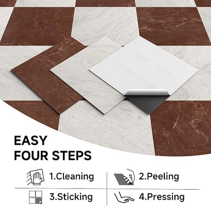Peel and Stick Floor Tiles | 30 Sq.Ft Light Red Marble | Matte Finish / Recycleable / Anti-slip / Surface Coated /1.5mm Thick /12 by 12 Inches / Indoor Area / Easy to Clean /