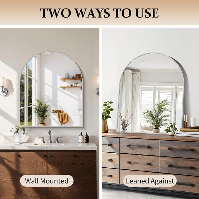COFENY Arched Mirror, 36’’x40’’ Silver Arch Mirrors for Bathroom Sink, Wide Bathroom Vanity Mirror with Metal Frame, Modern Wall Mounted Mirror for Bedroom Living Room Mantle Entryway
