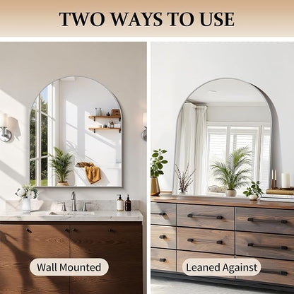 COFENY Arched Mirror, 30’’x36’’ Silver Arch Mirrors for Bathroom Sink, Bathroom Vanity Mirror with Metal Frame, Modern Wall Mounted Mirror for Bedroom Living Room Mantle Entryway