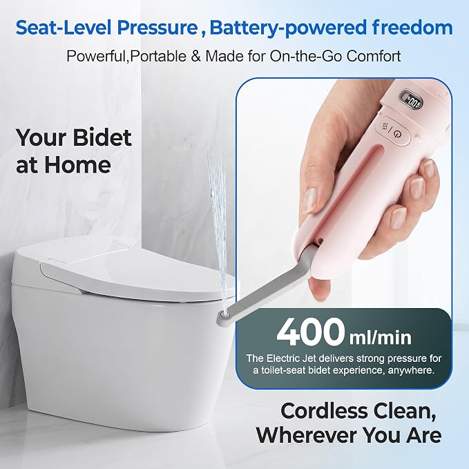 Electric Portable Bidet, Rechargeable Travel Bidet | 3 Pressure Modes, 260 Uses/Charge, Waterproof, Personal Hygiene Cleaning at Home Office and Camping