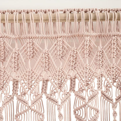 Lush Decor Boho Macrame Textured Cotton Valance, 40" W x 30" L, Blush - Boho Kitchen Curtains & Wall Decor - Macrame Valance - Bathroom Window Curtains