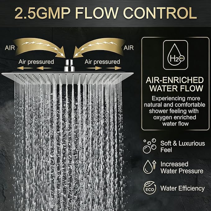 16 Inch Rain Shower Head,Rainfall Showerhead for Bathroom | All Metal 304 Stainless Steel with 324 Silicone Nozzel, Full Body Coverage,Ceiling Mount,Brushed Nickel