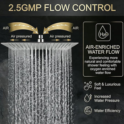 16 Inch Rain Shower Head,Rainfall Showerhead for Bathroom | All Metal 304 Stainless Steel with 324 Silicone Nozzel, Full Body Coverage,Ceiling Mount,Brushed Nickel