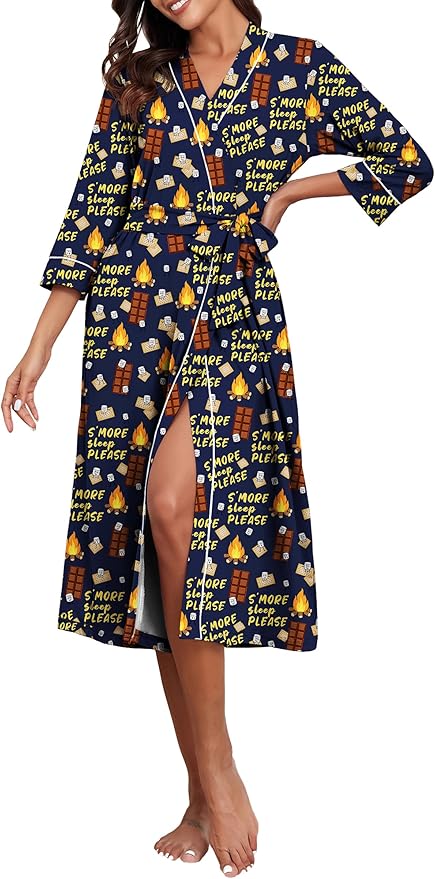 PrinStory Womens Robe Long Knit Bathrobe Lightweight Soft Robes Ladies Bath Robe