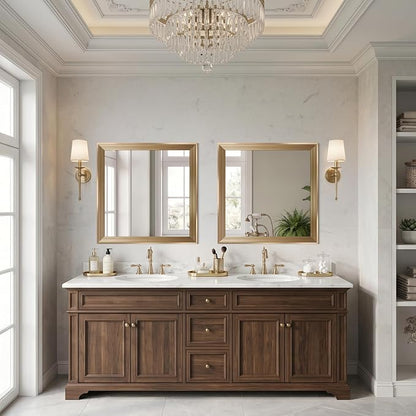 DESBING 24"x24" Gold Bathroom Mirrors for Over Sink | Tempered Glass, Metal Frame, Rectangle Vanity Wall Mirror for Bathroom, Living Room, Bedroom, Horizontally or Vertically