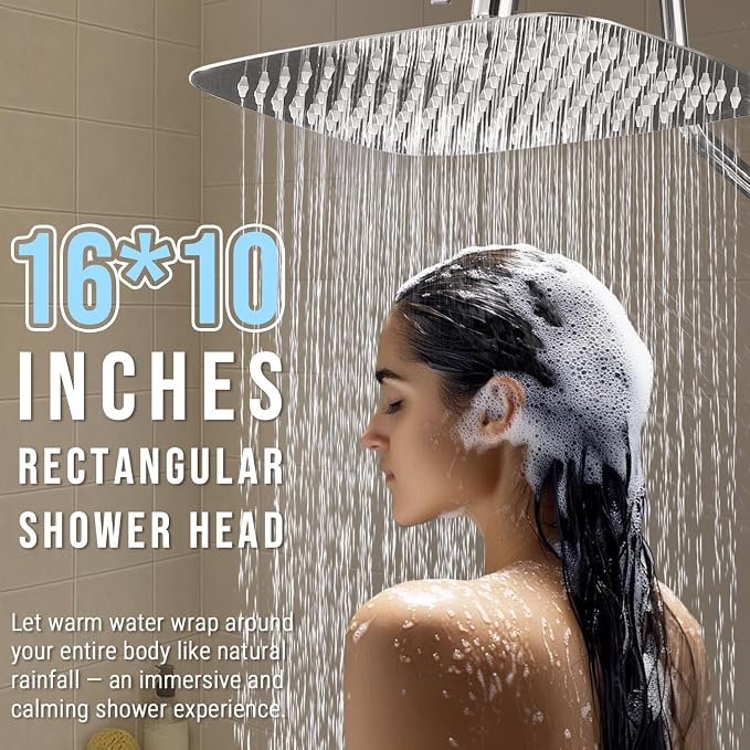 G-Promise All Metal 16 Inch Large Rain Shower Head for Ceiling or Wall | Built to Last, Rust Resistant 304 Stainless Steel, Easy to Install, Full Body Coverage Rainfall Shower Head, Daily SPA